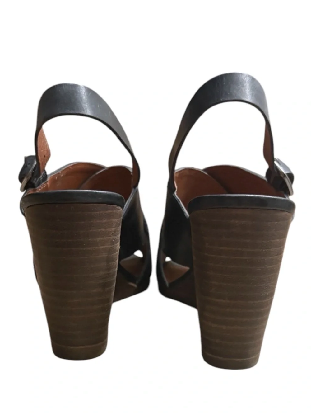 LUCKY BRAND Reddah Leather Black Wedge Slingback Sandal Size 6.5 -- with box